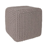 REDEARTH Cube Hand Knitted Pouf -Foot Stool Ottoman, Cord Boho Pouffe, Poof Accent Filled Ready to Use Table or Footrest for Living Room, Bedroom, Nursery, Patio, 100% Cotton (16”x16”x16”; Taupe)