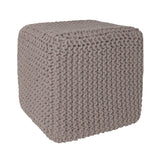 REDEARTH Cube Hand Knitted Pouf -Foot Stool Ottoman, Cord Boho Pouffe, Poof Accent Filled Ready to Use Table or Footrest for Living Room, Bedroom, Nursery, Patio, 100% Cotton (16”x16”x16”; Taupe)
