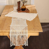 REDEARTH Macrame Table Runner-Hand Woven Exquisite Artisan Made Boho Decorative Table Linen for Dining Table, Coffee Table, Console, Dresser; 100% Cotton (14x86; Natural)