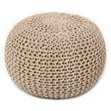 REDEARTH Round Pouf Ottoman -Hand Knitted Cable Boho Poof Home Décor Pouffe Accent Chair Circular Seat Footrest for Living Room, Bedroom, Nursery, Kidsroom, Lounge; 100% Cotton (19x19x14; Beige Ivory)