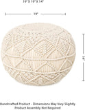 REDEARTH Round Pouf Ottoman -Macrame Hand Knitted Poof Pouffe Ottoman Cover Accent Chair Seat Footrest for Living Room, Bedroom, Nursery, kidsroom, Patio, Gym; 100% Cotton (19x19x14; Natural)