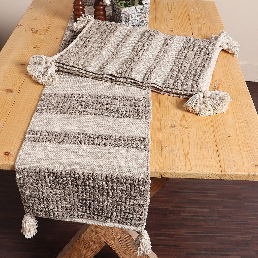 REDEARTH Table Runner-Hand Woven Exquisite Artisan Made Boho Decorative Placemats for Dining Table, Coffee Table, Console, Dresser; 100% Cotton (14x72; Taupe)