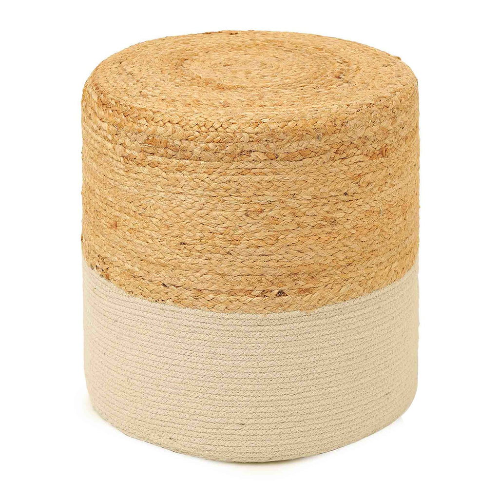 REDEARTH Cylindrical Pouf Foot Stool Ottoman -Cotton Jute Braided Accent Chair Footrest for The Living Room, Bedroom, Nursery, Patio, Lounge & Other Rooms in The Home (14.5”x14.5”x16”; Natural Ivory)
