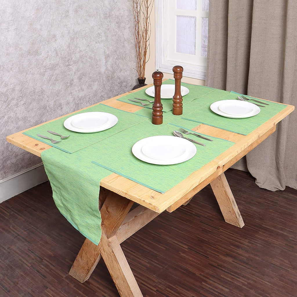 REDEARTH Christmas Table Runner-Two Tone Thanksgiving Fall Harvest Decor Ribbed Woven Table Linen for Round, Rectangle Dining Table, Coffee Table, Console, Dresser; 100% Cotton (14x72"; Green)
