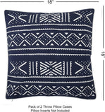REDEARTH Printed Throw Pillow Cushion Covers-Woven Decorative Farmhouse Cases Set for Couch, Sofa, Bed, Chair, Dining, Patio, Outdoor, car; 100% Cotton (18x18; Mud Cloth Indigo) Pack of 2