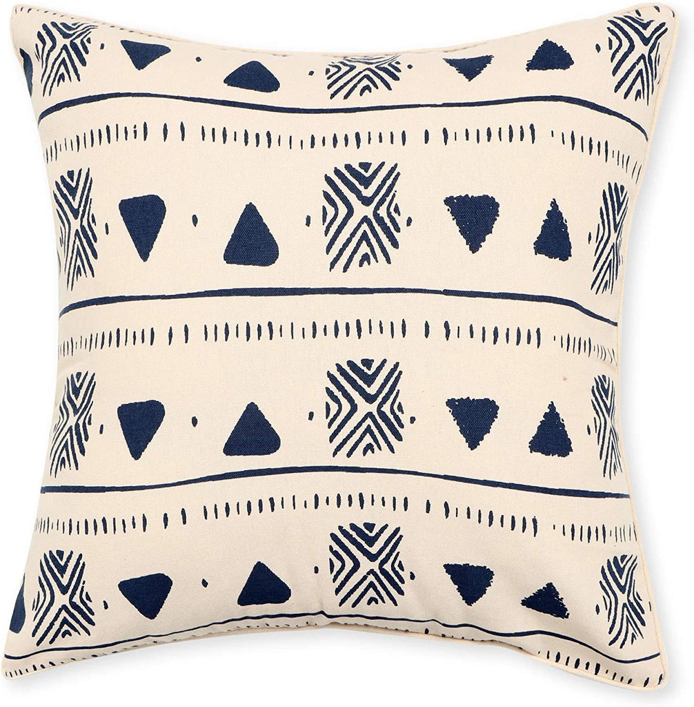 REDEARTH Printed Throw Pillow Cushion Covers-Woven Decorative Farmhouse Cases set for couch, sofa, bed, chair, dining, patio, outdoor, car; 100% Cotton (18x18"; Indigo1) Pack of 4