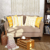 REDEARTH Printed Throw Pillow Cushion Covers-Woven Decorative Farmhouse Cases set for couch, sofa, bed, chair, dining, patio, outdoor, car; 100% Cotton (18x18"; Mustard1) Pack of 4