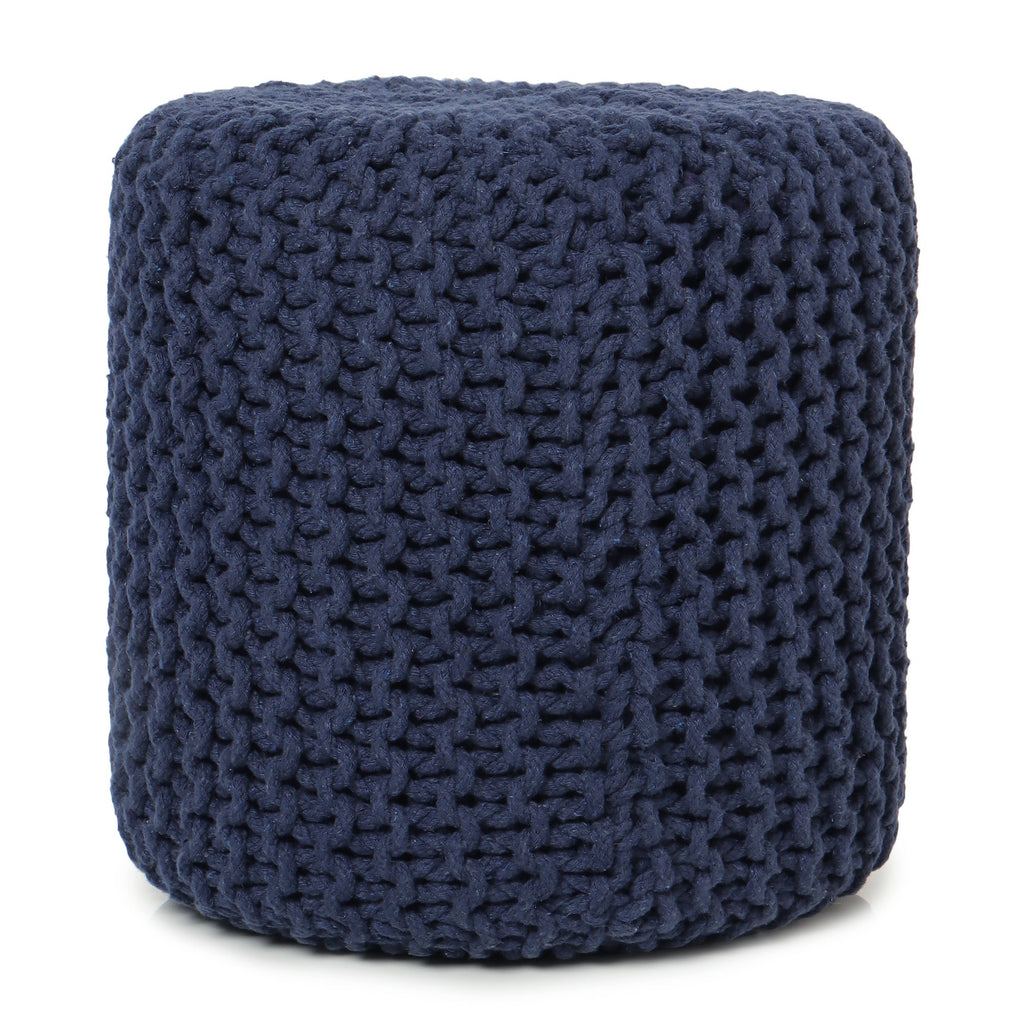 REDEARTH Cylindrical Hand Knitted Pouf - Foot Stool Ottoman - Cord Boho Pouffe - Cotton Round Accent Chair for Home Decor,Kids, Living Room, Bedroom, Nursery, Patio, Lounge(16”x16”x16”;Navy Blue)