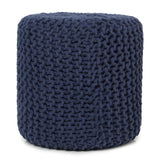 REDEARTH Cylindrical Hand Knitted Pouf - Foot Stool Ottoman - Cord Boho Pouffe - Cotton Round Accent Chair for Home Decor,Kids, Living Room, Bedroom, Nursery, Patio, Lounge(16”x16”x16”;Navy Blue)