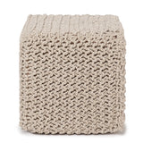 REDEARTH Cube Pouf Foot Stool Ottoman -Hand Knitted Poof, Cord Boho Pouffe, Home Décor Accent Chair, Stuffed Footrest for Living Room, Bedroom, Nursery, Covered Patio (16”x16”x16”; Beige Ivory)