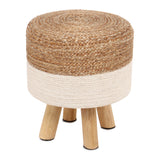 REDEARTH Foot Stool -Handmade Wooden 4 Legs Braided Seat Footrest for Living Room, Bedroom, Nursery, kidsroom, Patio, Gym; 50% Jute 50% Cotton (16x14x14; Natural Ivory)