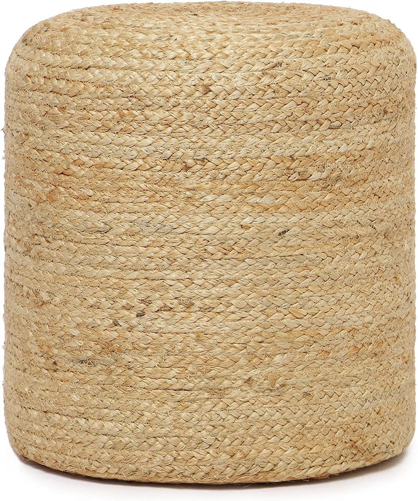 REDEARTH Cylindrical Pouf Ottoman -Braided Pouffe Accent Chair Round Seat Footrest for Living Room, Bedroom, Nursery, kidsroom, Patio, Gym; 100% Jute (14.5"X14.5"X16"; Natural)