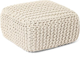 REDEARTH Cube Low Pouf Foot Stool Ottoman -Hand Knitted Poof, Cord Boho Pouffe, Home Dcor Accent Chair, Stuffed Footrest for Living Room, Bedroom, Nursery, Covered Patio 16x16x8; Ivory