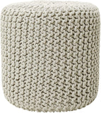 REDEARTH Cylindrical Hand Knitted Pouf - Foot Stool Ottoman - Cord Boho Pouffe - Cotton Round Poof Accent Chair for Home Decor, Kids, Living Room, Bedroom, Nursery, Patio, Lounge(16”x16”x16”; Ivory)