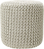 REDEARTH Cylindrical Hand Knitted Pouf - Foot Stool Ottoman - Cord Boho Pouffe - Cotton Round Poof Accent Chair for Home Decor, Kids, Living Room, Bedroom, Nursery, Patio, Lounge(16”x16”x16”; Ivory)