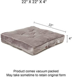 REDEARTH Velvet Floor Pillows-Premium Rayon Cotton Velvet washable extra soft plush square seat cushion with handle for dining, patio, office, outdoor, hardwood floor (22x22x4"; Light Gray) Pack of 2