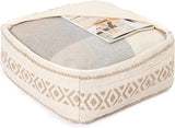 UNSTUFFED Pouf Ottoman Cover Textured Storage Cube Bean Bag Poof Pouffe Accent Chair Seat Footrest for Living Room, Bedroom, Patio, Gym; 100% Cotton (20"X20"X8", Geometric Craft Taupe)