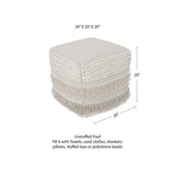 UNSTUFFED Pouf Ottoman Cover -REDEARTH Boho Textured Storage Cube Poof, Accent Pouffe Footrest Chair Seat for living room, bedroom, nursery, kidsroom, patio, gym; 100% Cotton (20x20x20; Natural)