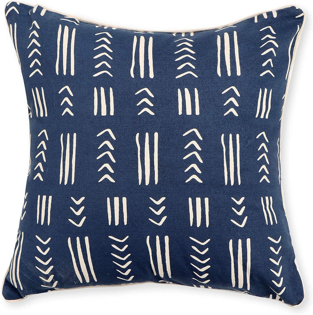 REDEARTH Printed Throw Pillow Cushion Covers-Woven Decorative Farmhouse Cases set for couch, sofa, bed, chair, dining, patio, outdoor, car; 100% Cotton (18x18"; Indigo1) Pack of 4