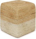 REDEARTH Cube Pouf Ottoman -Braided Pouffe Accent Chair Square Seat Footrest for Living Room, Bedroom, Nursery, kidsroom, Patio, Gym; 100% Jute (14.5