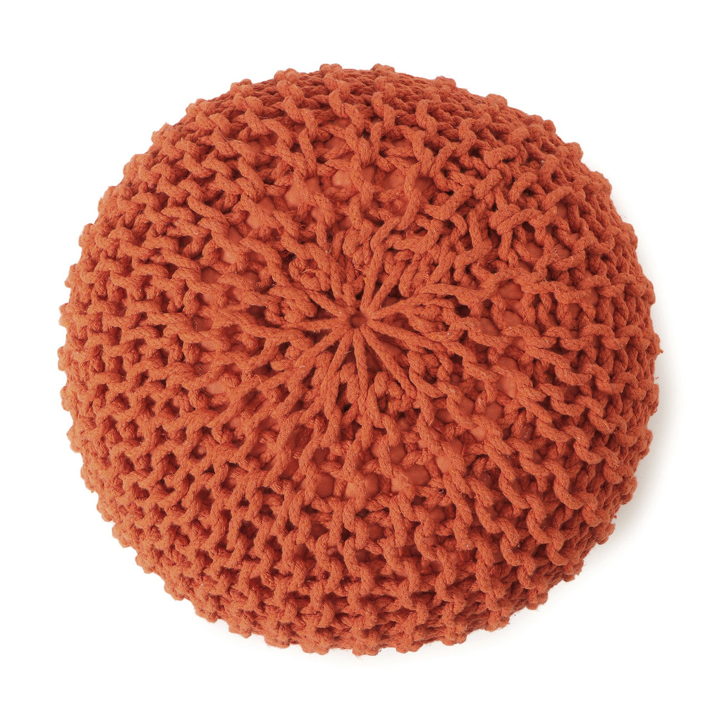 REDEARTH Round Pouf Ottoman -Hand Knitted Cable Boho Poof -Pouffe Accent Chair Circular Seat Footrest for Living Room, Bedroom, Nursery, kidsroom, Patio, Gym; 100% Cotton (19x19x14; Burnt Orange)