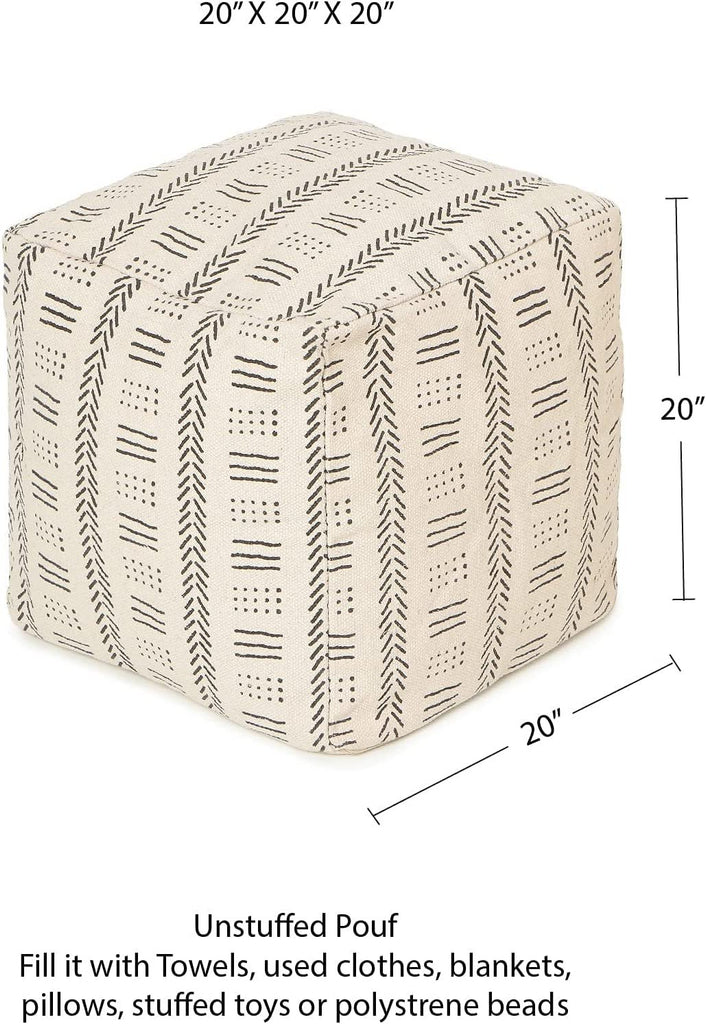 UNSTUFFED Pouf Ottoman Cover - REDEARTH Printed Storage Boho Decor Chair Cube Seat Footrest For Living Room,Bedroom,Nursery, Farmhouse, Kidsroom, Patio;100% Cotton (20X20X20; Pouf Tribal Art Cream)