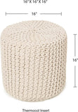 REDEARTH Cylindrical Hand Knitted Pouf - Foot Stool Ottoman - Cord Boho Pouffe - Cotton Round Poof Accent Chair for Home Decor, Kids, Living Room, Bedroom, Nursery, Patio, Lounge(16”x16”x16”; Ivory)