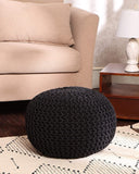 REDEARTH Round Pouf Foot Stool Ottoman -Hand Knitted Bean Bag, Cord Boho Pouffe, Cable Poof Accent Beanbag Chair Footrest for Living Room, Bedroom, Nursery, Patio, 100% Cotton (19”x19”x14”; Black)