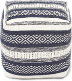 UNSTUFFED Pouf Ottoman Cover - REDEARTH Textured Storage Cube Bean Bag Poof Pouffe Accent Chair Seat Footrest For Living Room, Bedroom, Patio, Gym; 100% Cotton (20"X20"X20", Indigo Impressions)