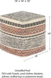 UNSTUFFED Pouf Ottoman Cover Textured Storage Cube Bean Bag Poof Pouffe Accent Chair Seat Footrest for Living Room, Bedroom, Patio, Gym; 100% Cotton (18"X18"X18", Motley Bohemia)