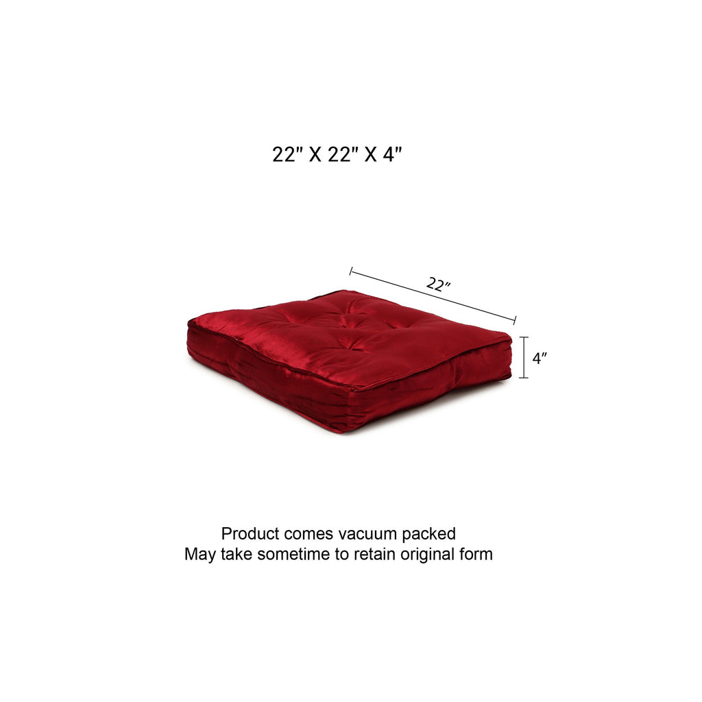 REDEARTH Velvet Floor Pillows-Premium Rayon Cotton Velvet washable extra soft plush square seat cushion with handle for dining, patio, office, outdoor, hardwood floor (22x22x4"; Wine Red) Pack of 2