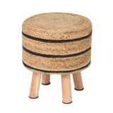 REDEARTH Foot Stool -Handmade Wooden 4 Legs Jute Seat Footrest for Living Room, Bedroom, Nursery, kidsroom, Patio, Gym; 90% Jute 10% Cotton (16"x14"x14"; Jute Loom Story)
