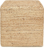 REDEARTH Cube Pouf Foot Stool Ottoman -Jute Braided Pouffe Poof Accent Chair Footrest for The Living Room, Bedroom, Nursery, Patio, Lounge & Other Rooms in The Home (14.5”x14.5”x16”; Natural)