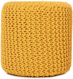 REDEARTH Cylindrical Hand Knitted Pouf - Foot Stool Ottoman - Cord Boho Pouffe - Cotton Round Poof Accent Chair For Home Decor, Kids, Living Room, Bedroom, Nursery, Patio, Lounge(16”x16”x16”; Mustard)