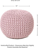 REDEARTH Round Pouf Foot Stool Ottoman -Hand Knitted Bean Bag -Cord Boho Pouffe -Cable Poof Accent Beanbag Chair Footrest for Living Room, Bedroom, Nursery, Patio, Lounge 19"x19"x14"; Blush