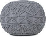 REDEARTH Round Pouf Ottoman -Macrame Hand Knitted Poof Pouffe Ottoman Cover Accent Chair Seat Footrest for Living Room, Bedroom, Nursery, kidsroom, Patio, Gym; 100% Cotton (19x19x14; Gray)