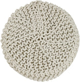 REDEARTH Cylindrical Hand Knitted Pouf - Foot Stool Ottoman - Cord Boho Pouffe - Cotton Round Poof Accent Chair for Home Decor, Kids, Living Room, Bedroom, Nursery, Patio, Lounge(16”x16”x16”; Ivory)