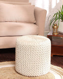 REDEARTH Cylindrical Hand Knitted Pouf - Foot Stool Ottoman - Cord Boho Pouffe - Cotton Round Poof Accent Chair for Home Decor, Kids, Living Room, Bedroom, Nursery, Patio, Lounge(16”x16”x16”; Ivory)