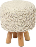 REDEARTH Foot Stool -Handmade Macrame Wooden 4 Legs Seat Footrest for Living Room, Bedroom, Nursery, kidsroom, Patio, Gym; 100% Cotton (16