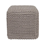 REDEARTH Cube Hand Knitted Pouf -Foot Stool Ottoman, Cord Boho Pouffe, Poof Accent Filled Ready to Use Table or Footrest for Living Room, Bedroom, Nursery, Patio, 100% Cotton (16”x16”x16”; Taupe)