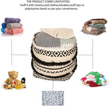 UNSTUFFED Pouf Ottoman Cover - REDEARTH Textured Storage Cube Bean Bag Poof Pouffe Accent Chair Seat Footrest For Living Room, Bedroom, Nursery, Kidsroom; 100% Cotton (18"X18"X18"; Black Natural)