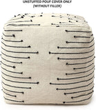 UNSTUFFED Pouf Ottoman Cover -REDEARTH Textured Boho Storage Cube Farmhouse Poof Pouffe Accent Chair Seat Footrest for Living Room, Bedroom, Nursery, Kids Room; 100% Cotton (18"x18"x18"; Black)