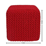 REDEARTH Cube Hand Knitted Pouf - Foot Stool Ottoman - Decorative Cord Boho Pouffe - Square Poof Accent Beanbag Chair Footstool For Kids, Living Room, Bedroom, Nursery, Patio, Lounge16x16x16; Red