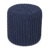 REDEARTH Cylindrical Hand Knitted Pouf - Foot Stool Ottoman - Cord Boho Pouffe - Cotton Round Accent Chair for Home Decor,Kids, Living Room, Bedroom, Nursery, Patio, Lounge(16”x16”x16”;Navy Blue)