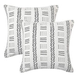 REDEARTH Printed Throw Pillow Cushion Covers-Woven Decorative Farmhouse Cases Set for Couch, Sofa, Bed, Chair, Dining, Patio, Outdoor, car; 100% Cotton (18x18; Ivory) Pack of 2