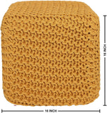 REDEARTH Cube Pouf Ottoman -Hand Knitted Cable Boho Poof, Artisan Made Square Pouffe Seat, Home Decor for Living Room, Bedroom, Nursery, kidsroom, Indoor Patio, Gym; 100% Cotton (16x16x16; Mustard)