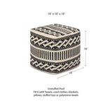 UNSTUFFED Pouf Ottoman Cover - REDEARTH Textured Storage Cube Bean Bag Poof Pouffe Accent Chair Seat Footrest For Living Room, Bedroom, Nursery, Kidsroom;100% Cotton(20"X20"X20", Char Delineate Black)