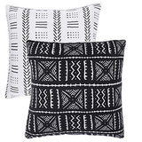 REDEARTH Printed Throw Pillow Cushion Covers-Woven Decorative Farmhouse Cases Set for Couch, Sofa, Bed, Chair, Dining, Patio, Outdoor, car; 100% Cotton (18x18; Black) Pack of 2