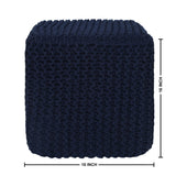 REDEARTH Square Hand Knitted Pouf -Foot Stool Ottoman Coffee Table, Cotton Cord Boho Pouffe, Poof Accent Footrest for Living Room, Bedroom, Nursery, Library, Nursery (16”x16”x16”; Navy Blue)