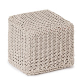 REDEARTH Cube Pouf Foot Stool Ottoman -Hand Knitted Poof, Cord Boho Pouffe, Home Décor Accent Chair, Stuffed Footrest for Living Room, Bedroom, Nursery, Covered Patio (16”x16”x16”; Beige Ivory)